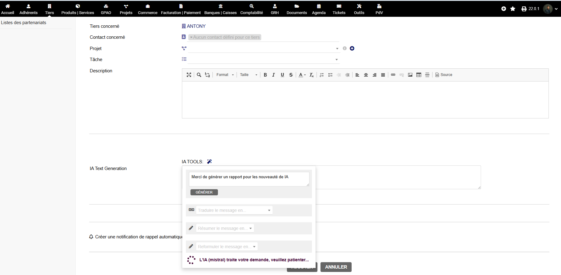 IA générative gestion entreprise Tunisie – logiciel ERP CRM intelligent SaaS cloud
