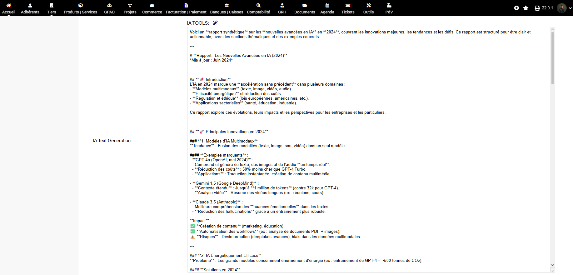 IA générative gestion entreprise Tunisie – logiciel ERP CRM intelligent SaaS cloud